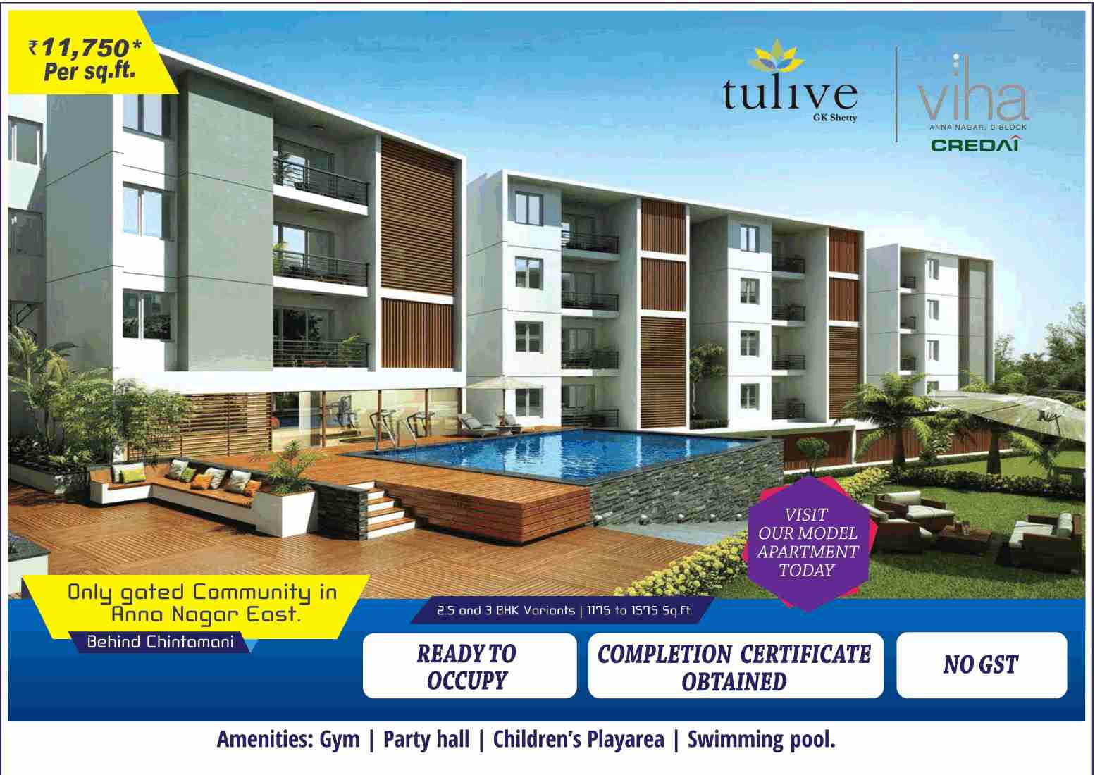 Reside at Tulive Viha the only gated community in Anna Nagar East, Chennai